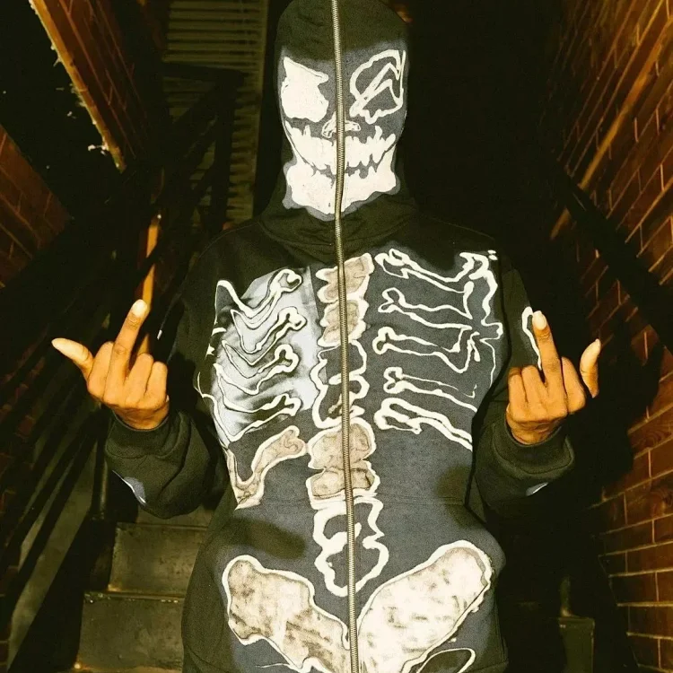 Travis Scott Skeleton Skeleton Velvet Hooded Sweatshirt for Cardigan Jacket