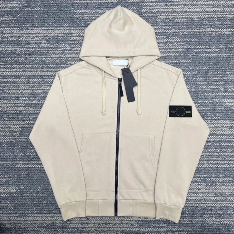 Hooded sweatshirt solid color island armband badge style zipper sweatshirt jacket