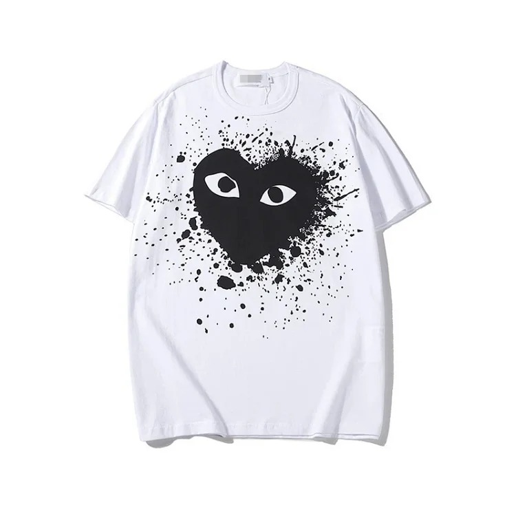 plaLove embroidered short-sleeved pure cotton red heart eyes couple T-shirt