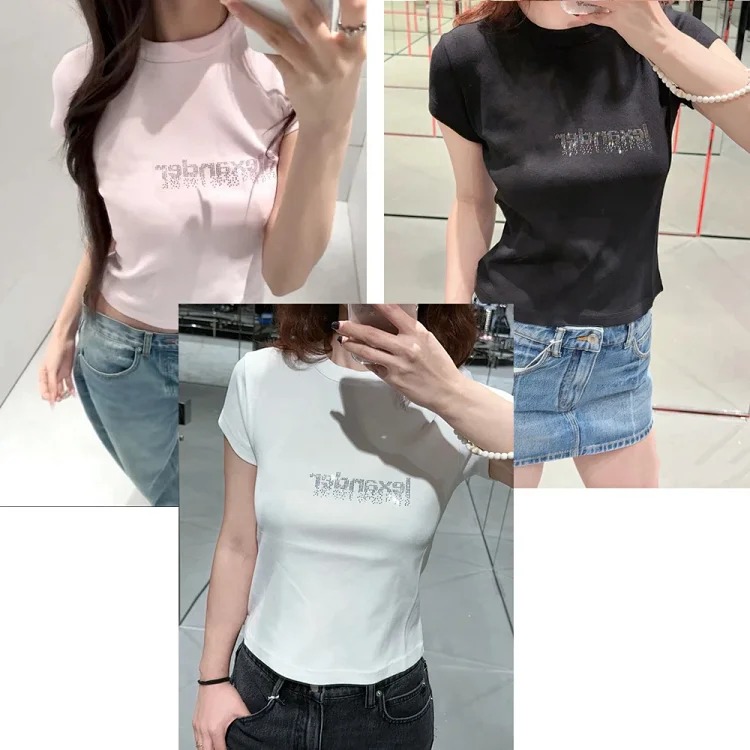 Correct Version of 2026 Early Spring Letter Hot Diamond High Weight Threaded Fabric T-Shirt