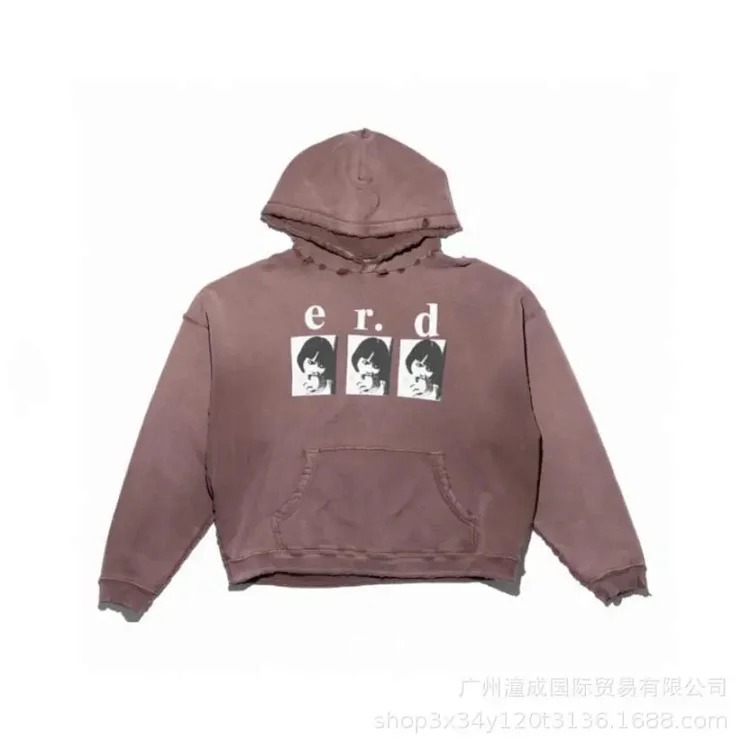 ERD Melancholy Rich Second Generation Washed and Distressed Letter Printed Hooded Sweatshirt