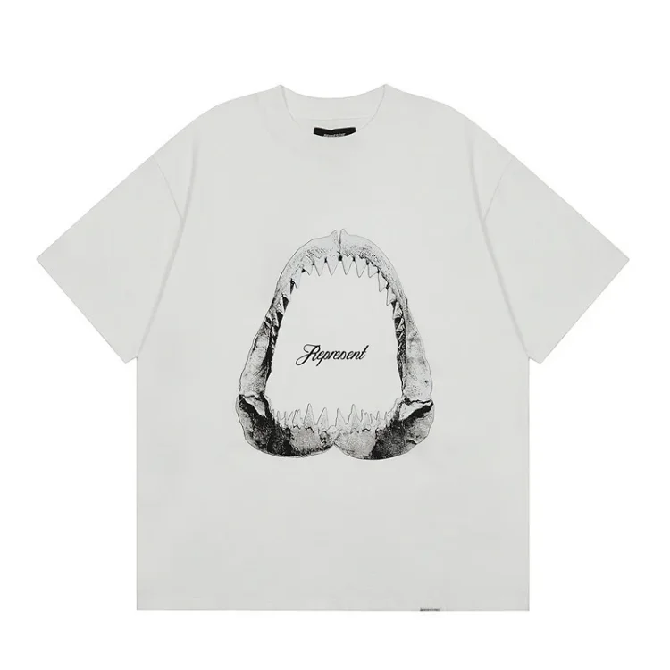 Collection Eagle Shark Pattern Printed Round Neck Short Sleeve Beauty Trendy Hip Hop