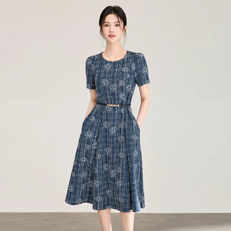 skirt Summer New Product Light Luxury Camellia Jacquard Knitted Tencel Waist slimming Dress