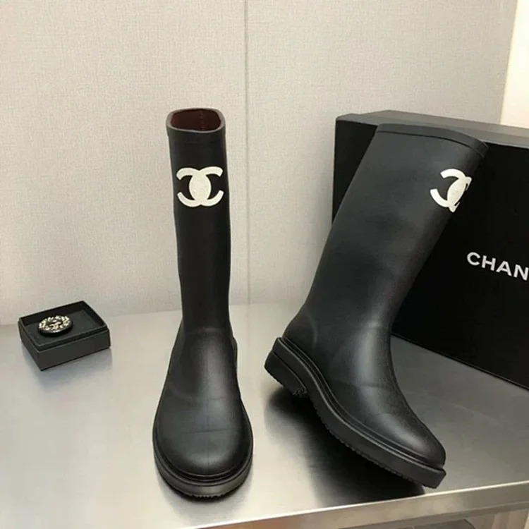 Boots Rider Black Women's Mid-Length Boots Thick-soled Small Rubber Antique Fragrant High Rain Boots Fashionable *No quality issues, no returns without reason
