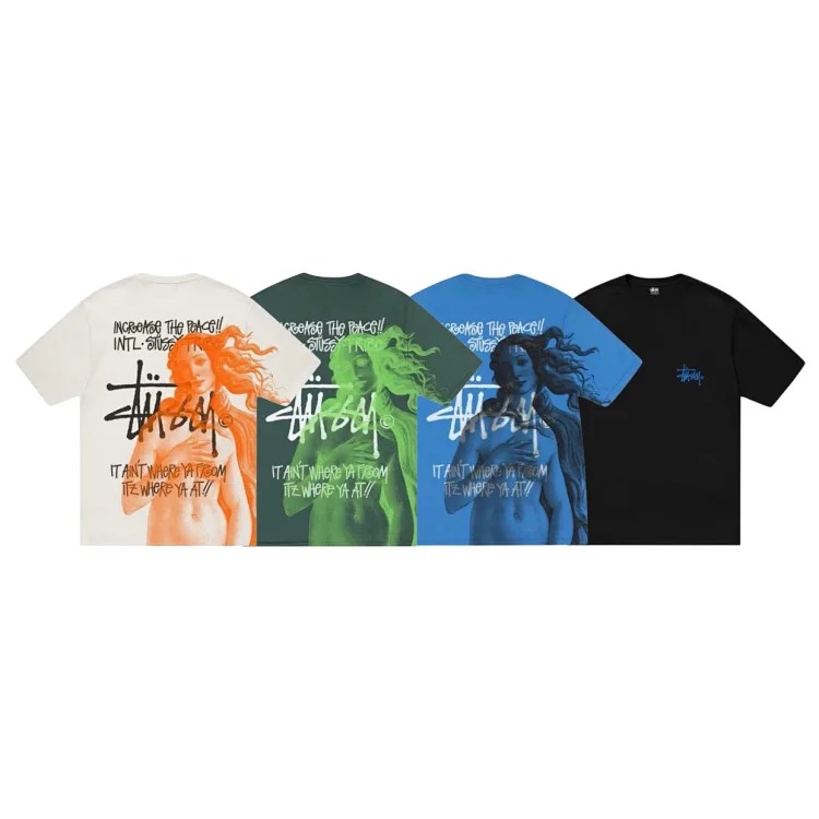 26SS STUSSY Retro Series Venus Statue Printed Round Neck Short Sleeve T-shirt TEE