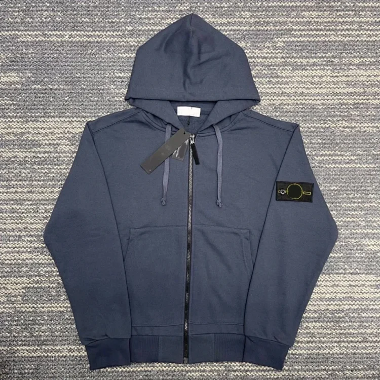 Hooded sweatshirt solid color island armband badge style zipper sweatshirt jacket