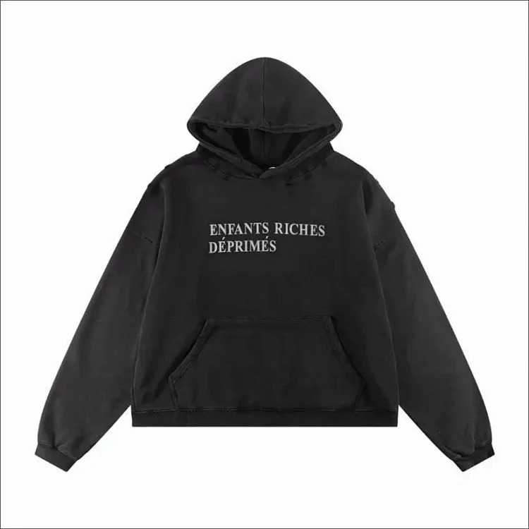 ERD Melancholy Rich Second Generation Washed and Distressed Letter Printed Hooded Sweatshirt