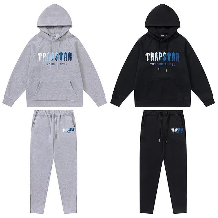 Gradient letter tiger head embroidery hooded sweatshirt + long pants sports suit