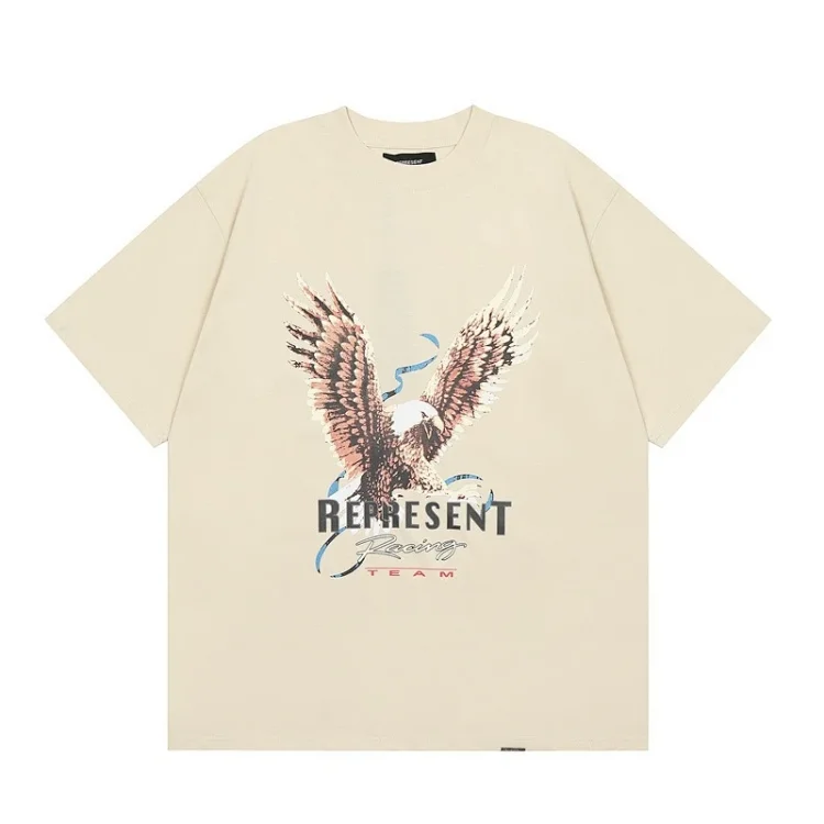 Collection Eagle Shark Pattern Printed Round Neck Short Sleeve Beauty Trendy Hip Hop