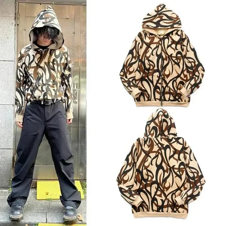 Velvet Zipper Sweatshirt Hip-hop Street Ins Star Travis Scott Thorns All Over Print