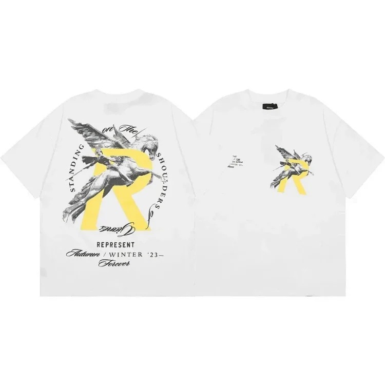 Letter print retro men's and women's couple round neck loose short-sleeved T-shirt