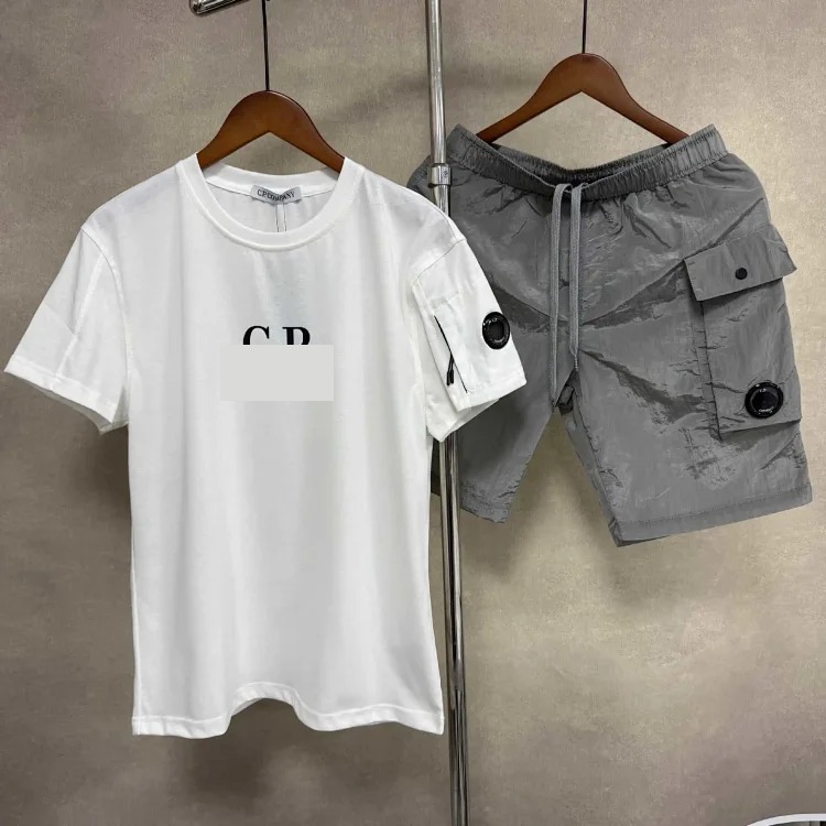 CP cross-border COMPANY sleeves zipper button decoration loose workwear sports short-sleeved shorts suit