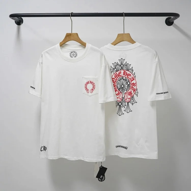 CH cross print round neck cotton men's trendy T-shirt
