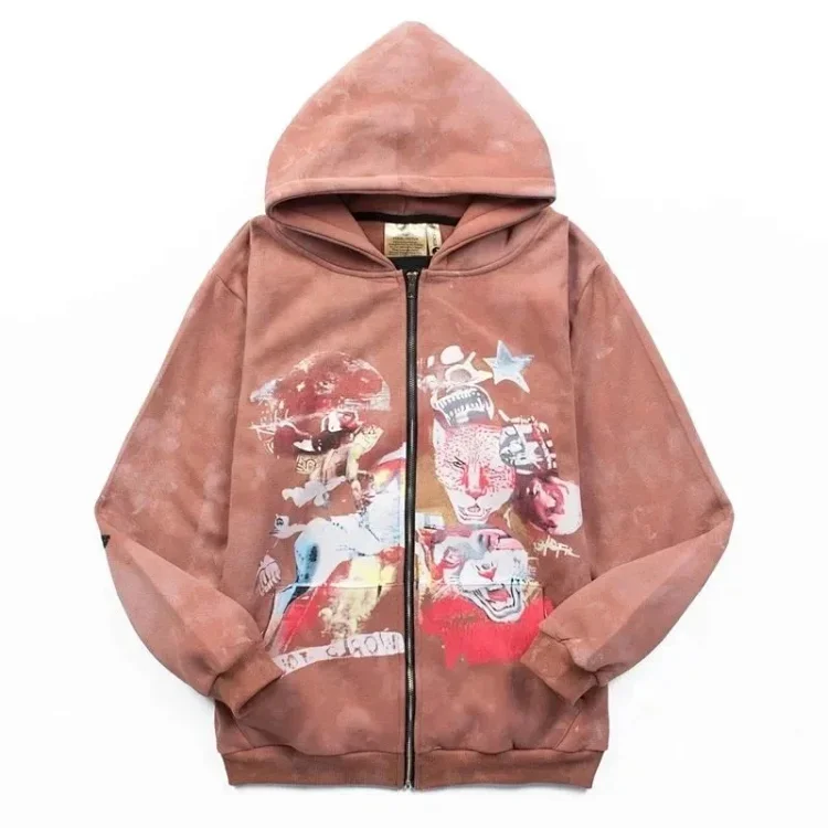 Velvet Zipper Sweatshirt, , Trendy, , Retro, Distressed, Mud-dyed Niche, Travis Scott Tour