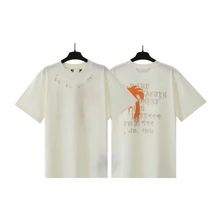 PA palm letter print round neck short-sleeved loose T-shirt