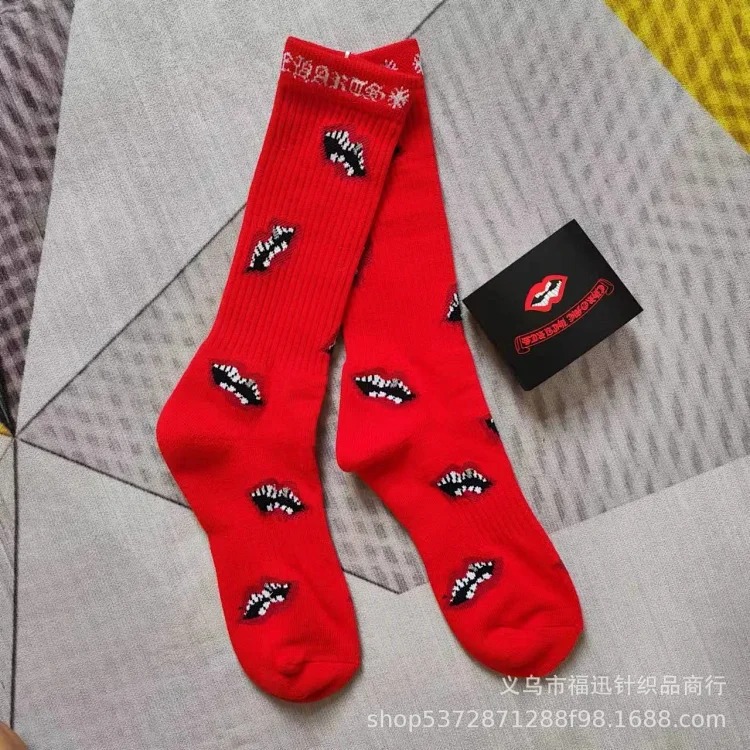 Towel Sports Socks Trendy Socks Bottom Red Lips Letters Embroidered Label Love