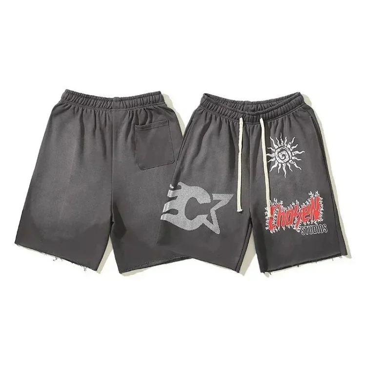 Travis Scott CHARACTER Cartoon Print Casual Loose Sports Terry Shorts Three-quarter Pants for