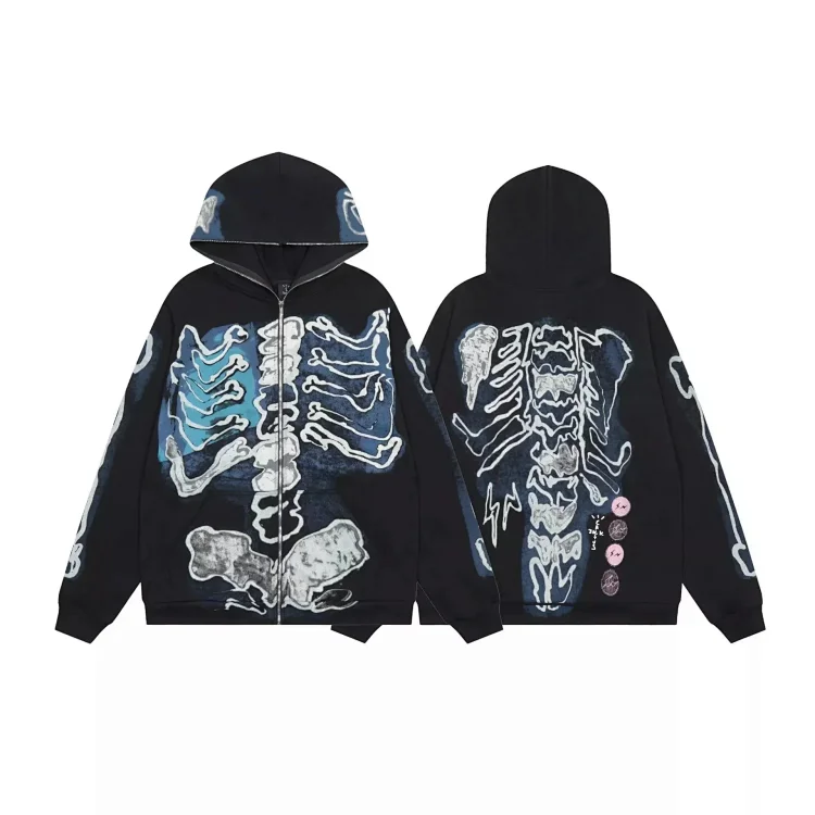 Travis Scott Skeleton Skeleton Velvet Hooded Sweatshirt for Cardigan Jacket