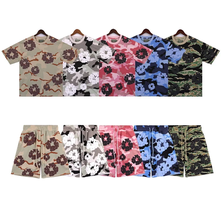 Camouflage foam print casual loose short-sleeved T-shirt shorts