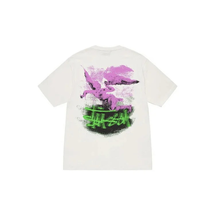 Made in the Original Version, STUSSY Fallen Angel's Patterned Round Neck Printed Short-sleeved T-Shirt