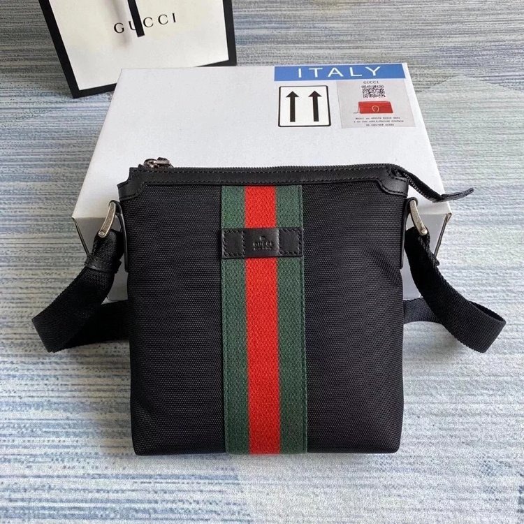 Gucci crossbody bag with red and green stripes, men's shoulder bag, large size 387111, small size 471454
