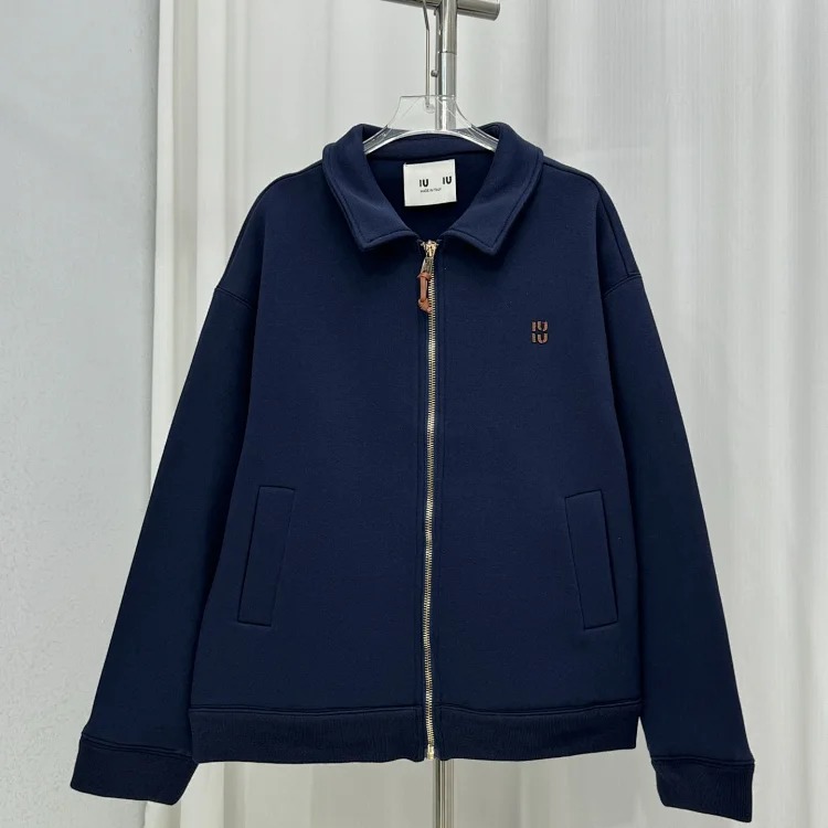 Nanyou high version MU thick plain knitted leather logo letter embroidered zipper jacket loose men's and women's jacket