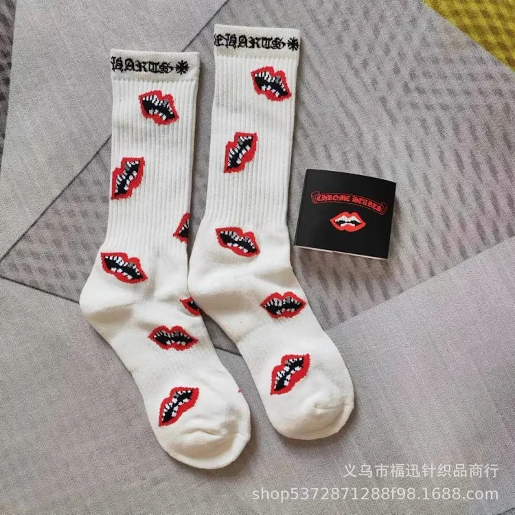 Towel Sports Socks Trendy Socks Bottom Red Lips Letters Embroidered Label Love