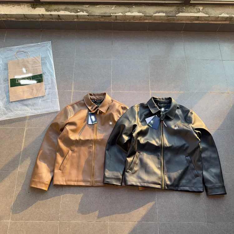 RL classic zipper solid color lapel long-sleeved leather retro cool jacket