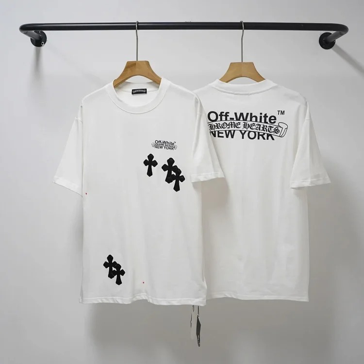 CH cross print round neck cotton men's trendy T-shirt