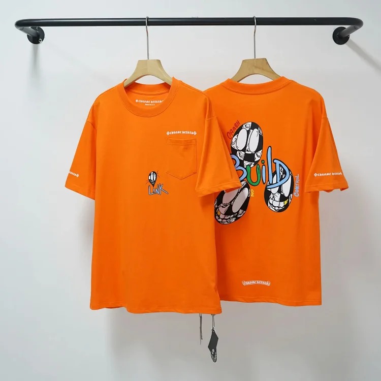 CH cross print round neck cotton men's trendy T-shirt