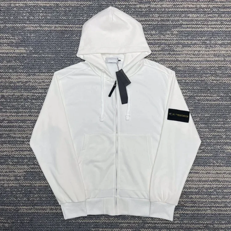 Hooded sweatshirt solid color island armband badge style zipper sweatshirt jacket
