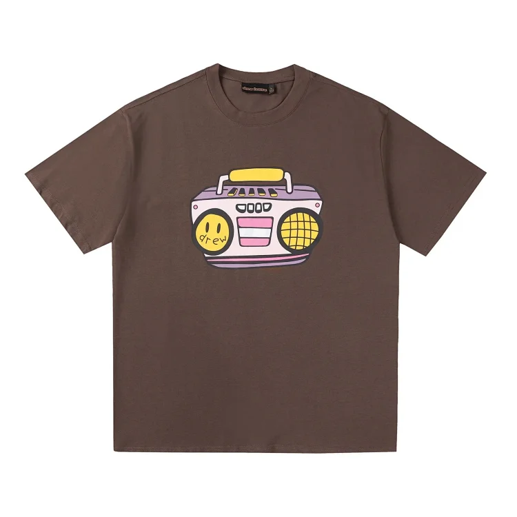 DREW HUOSE Summer classic Justin Bieber matching smiley face pattern round neck versatile T-shirt for couples
