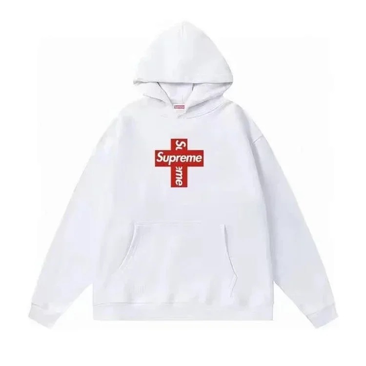 Supreme letter cross printed terry hooded sweatshirt high street Shawn Yue loose men and women cross-border