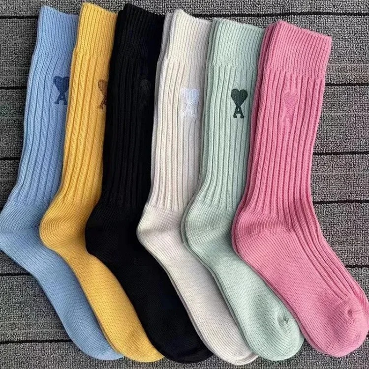 Love Solid Color Japanese Thick Line Long Socks for in Mid-calf Socks Trendy