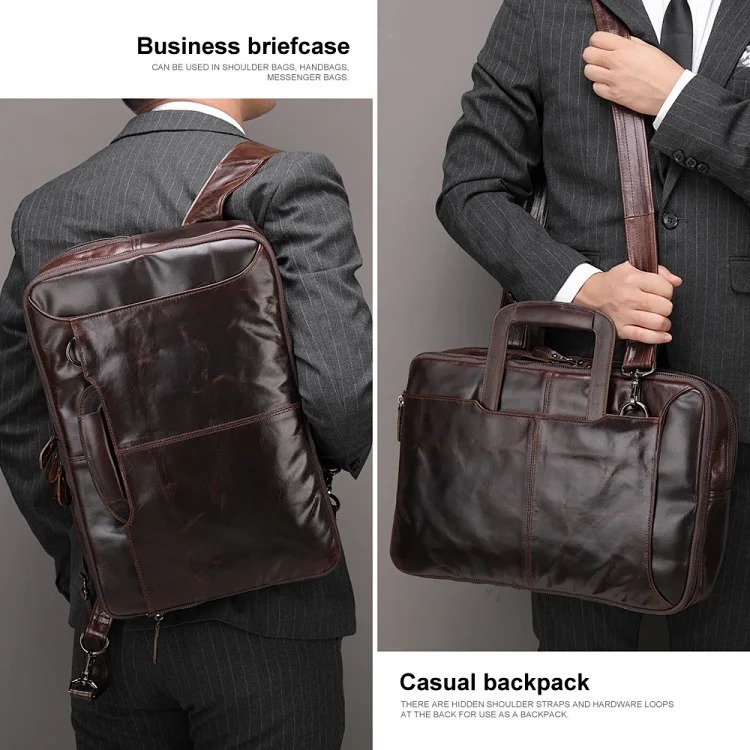 跨境复古商务公文包多功能油蜡牛皮背包男公文包men briefcase product image