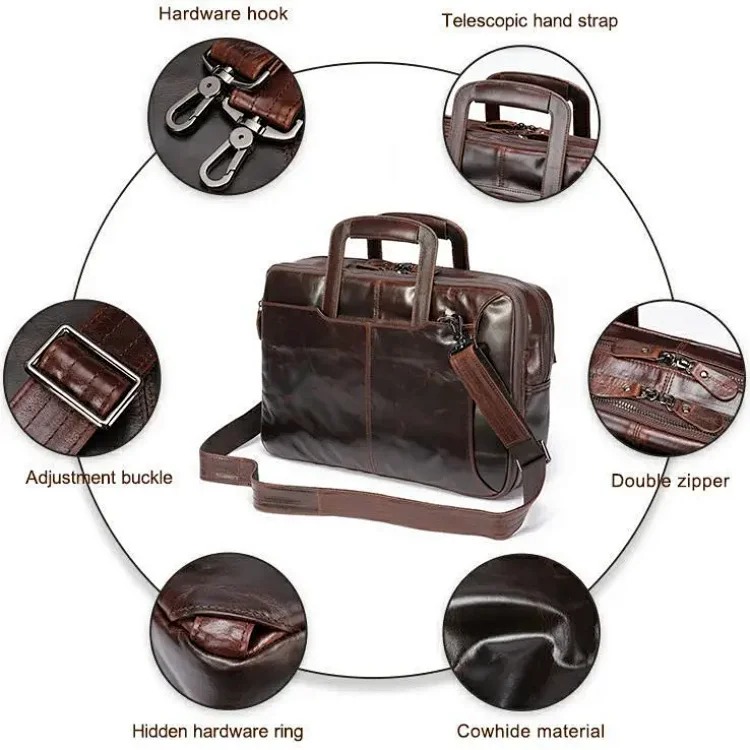 跨境复古商务公文包多功能油蜡牛皮背包男公文包men briefcase product image