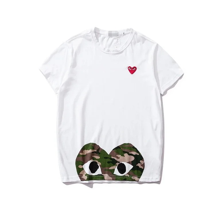 plaLove embroidered short-sleeved pure cotton red heart eyes couple T-shirt