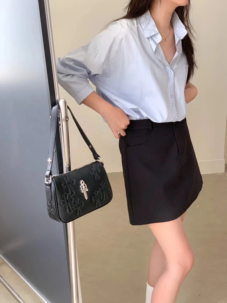Chrome Hearts Retro High-end Lychee Patterned Shoulder Bag