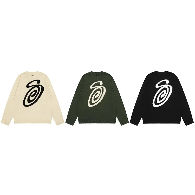 S letter series mosquito repellent jacquard logo solid color crew neck sweater