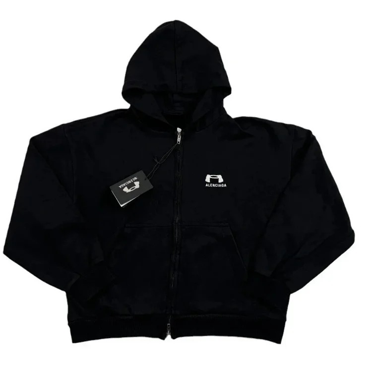 Embroidered sweatshirt zipper hoodie loose OS fit zipper sweatshirt jacket