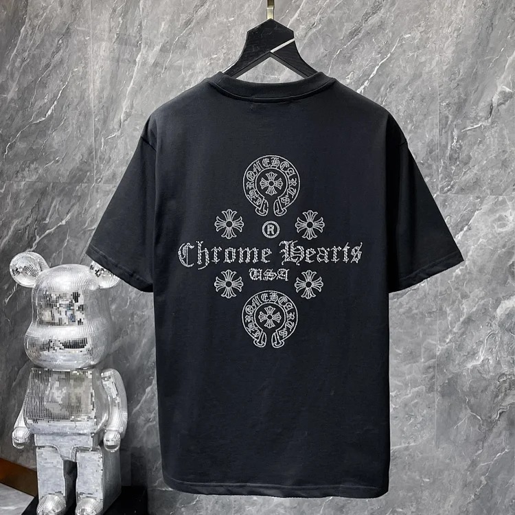 Cross horseshoe patchwork leather and ruffled short-sleeved T-shirt