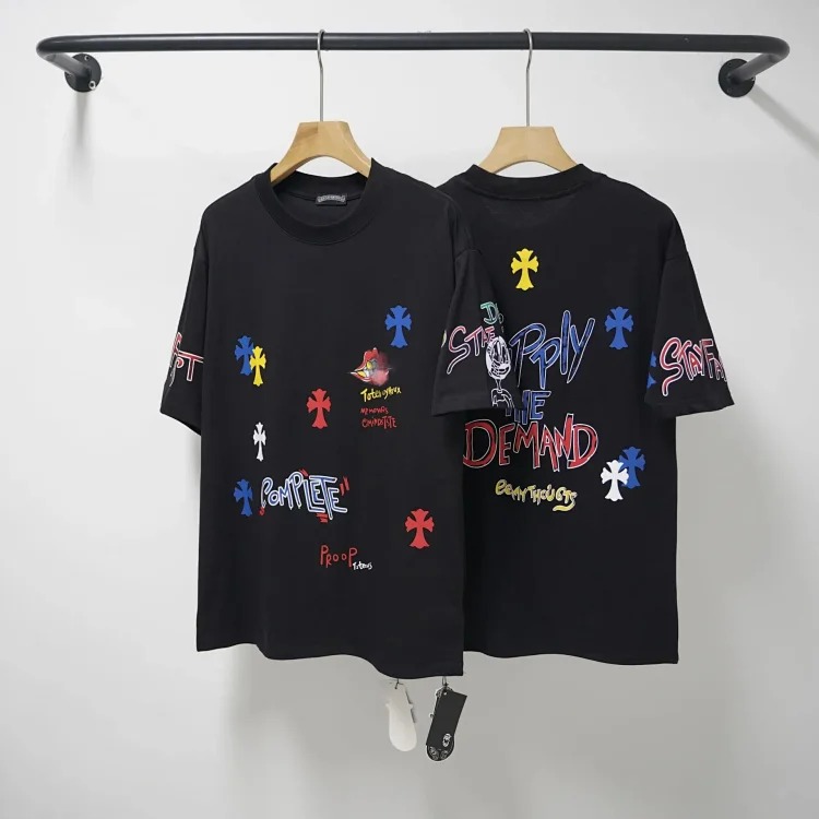 CH cross print round neck cotton men's trendy T-shirt