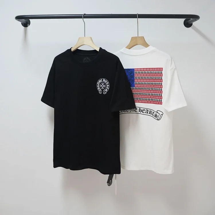 CH cross print round neck cotton men's trendy T-shirt