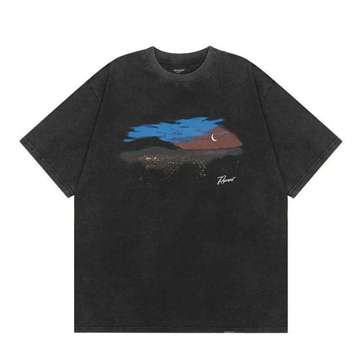Collection Eagle Shark Pattern Printed Round Neck Short Sleeve Beauty Trendy Hip Hop