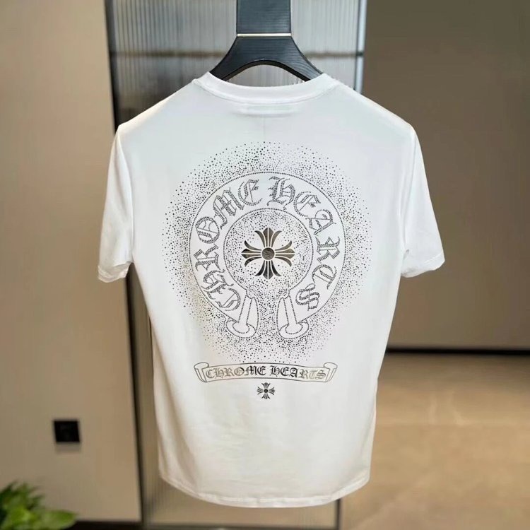 Chrome Hearts Hot Diamond Light Luxury Short Sleeve T-shirt Black Unisex CH Short Sleeve Light Luxury Half Sleeve Top