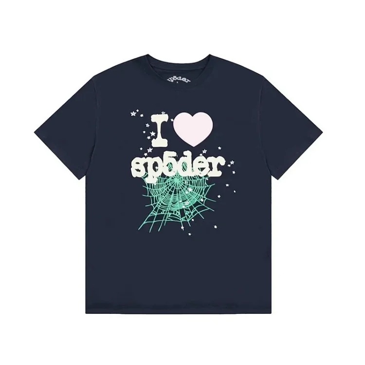 Spider web print summer loose and trendy short-sleeved T-shirt for men and women couples