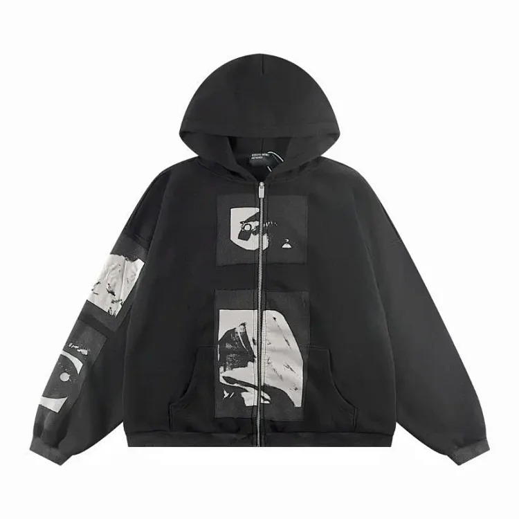ERD Melancholy Rich Second Generation Washed and Distressed Letter Printed Hooded Sweatshirt