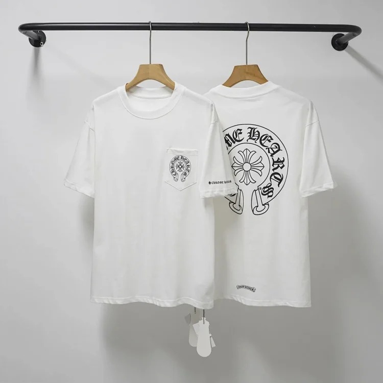 CH cross print round neck cotton men's trendy T-shirt