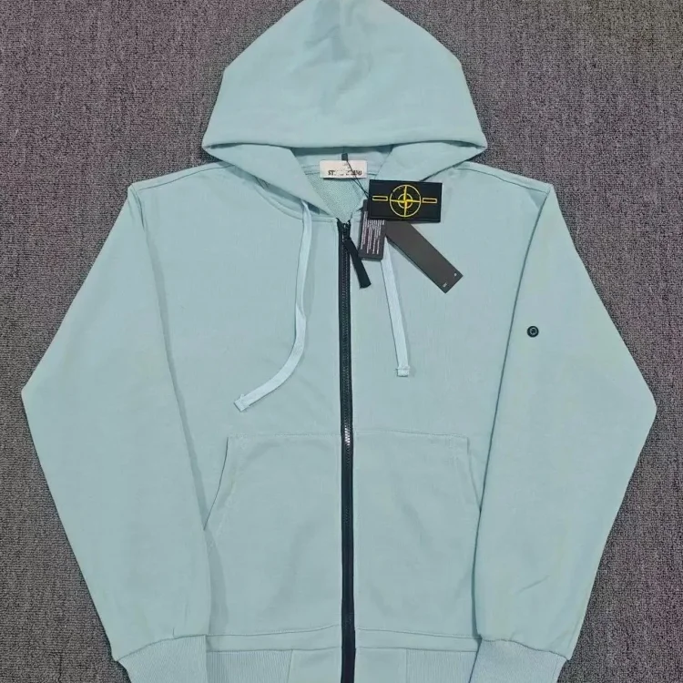 Hooded sweatshirt solid color island armband badge style zipper sweatshirt jacket