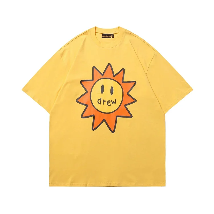 DREW HUOSE Summer classic Justin Bieber matching smiley face pattern round neck versatile T-shirt for couples